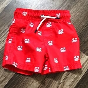 Cat & Jack Red & White Crab Print Swim Trunks Size 18mo